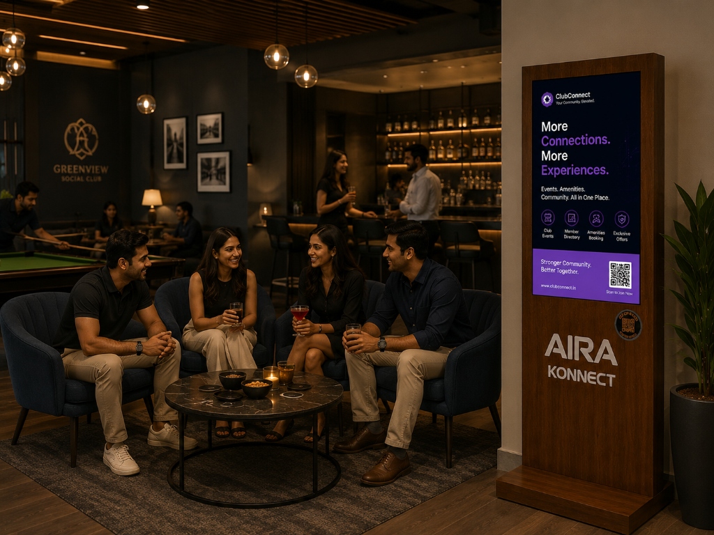 Digital screen in upscale lounge