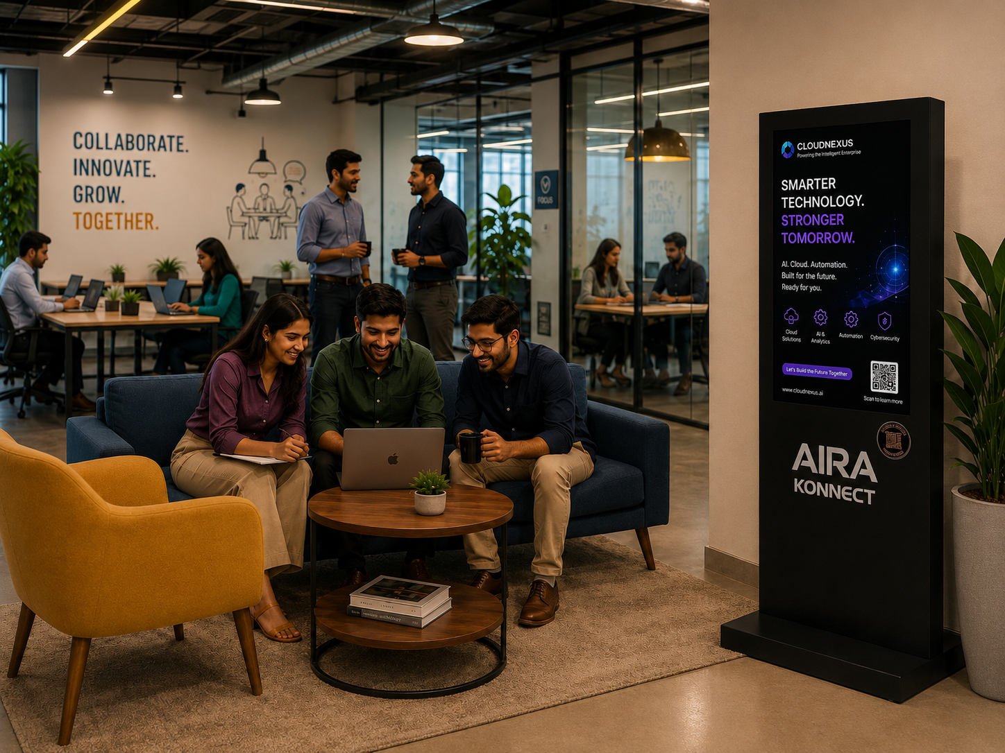 Vertical display in tech park lobby