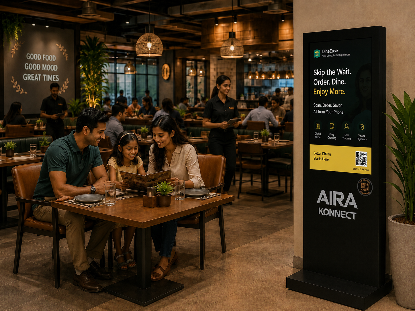Portrait screen in restaurant entrance